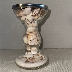 Candle Holder Sea Shells Coastal Nautical Pedestal Table Decor 6.5” tall X 3”